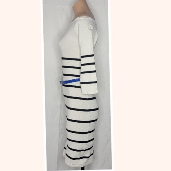 bebe Striped Off Shoulder 3/4 Sleeve Bodycon Mini Dress Size M - Picture 5 of 6